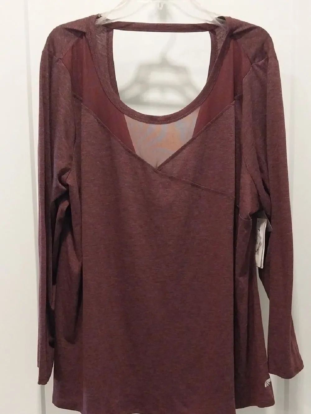 Neiman Marcus "MARIKA" Maroon Long-Sleeve Top with Sexy Sheer Inset SIZE 3X